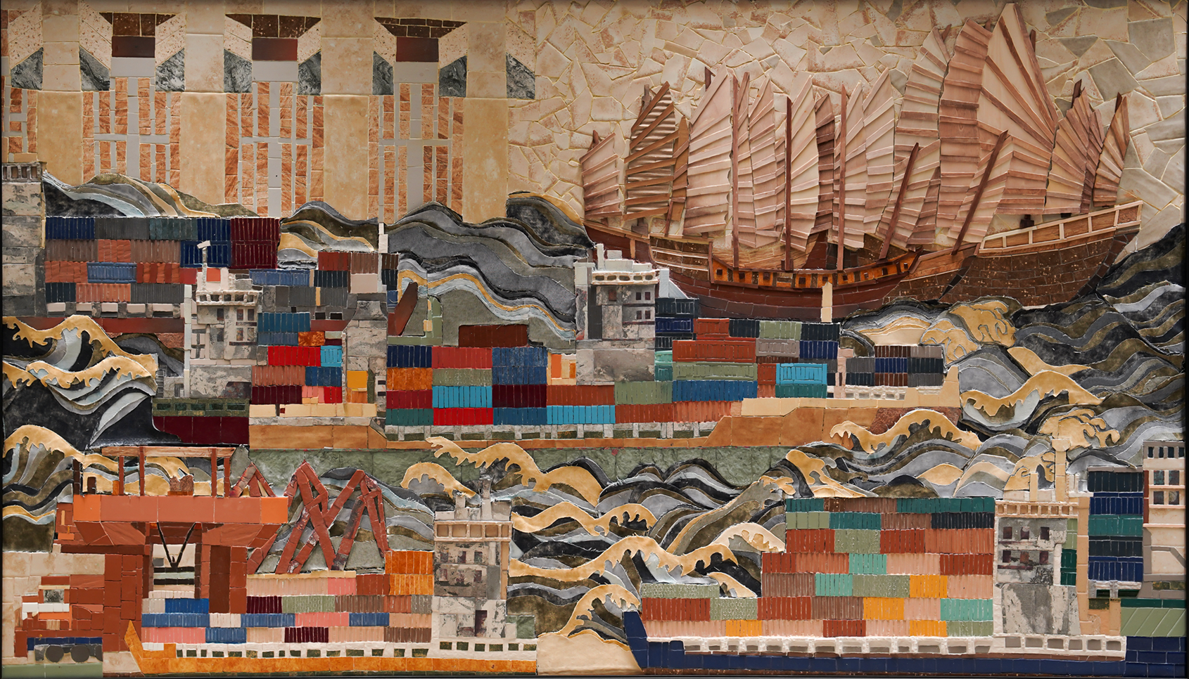 30.珠海市斗门区旭日陶瓷有限公司 白兔瓷砖《启·帆》116cm×200cm陶瓷马赛克、牛仔布、木片2026年.png