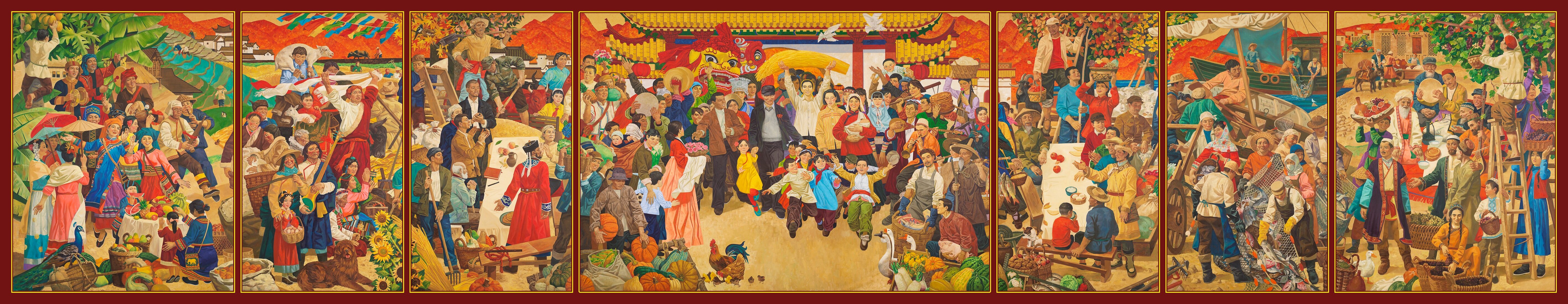 22.张云迦、张哲、张昊《丰收的赞歌》185cm×330cm布面油画2020年.jpg